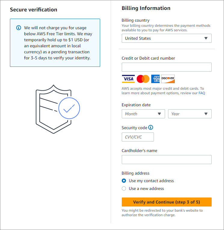 AWS Billing Information form