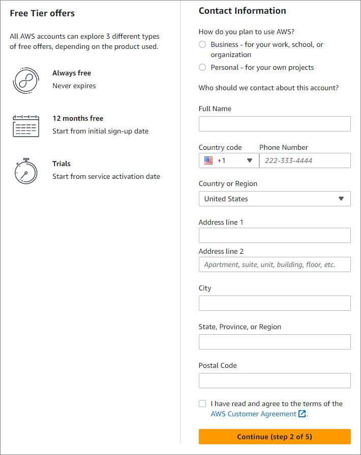 AWS Billing Information form