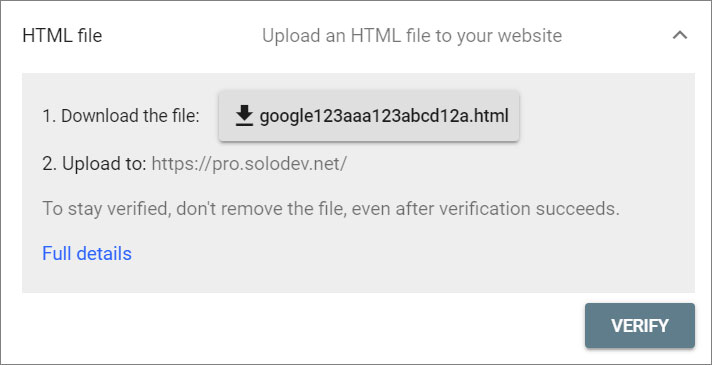 Google Search Console HTML File Record