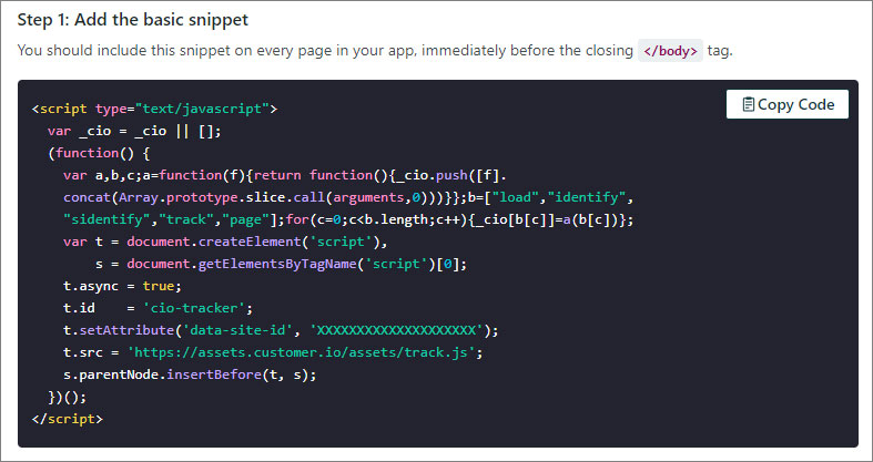 Customer.io JavaScript snippet