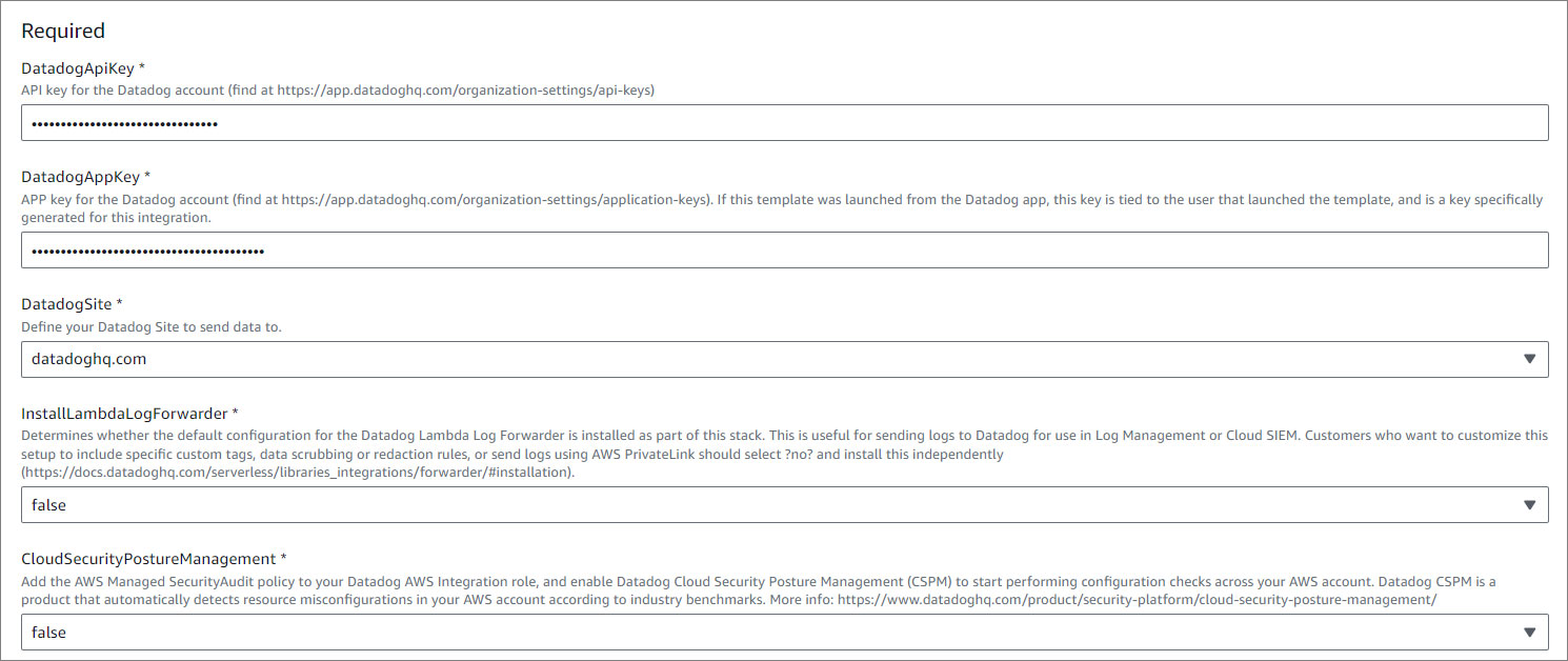 Datadog Required section