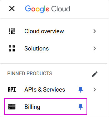 Google console navigation