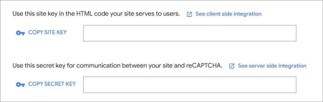 reCAPTCHA keys